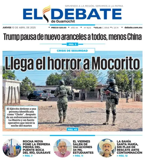 Portada de El Debate de Guamuchil del jueves, 10 de abril de 2025