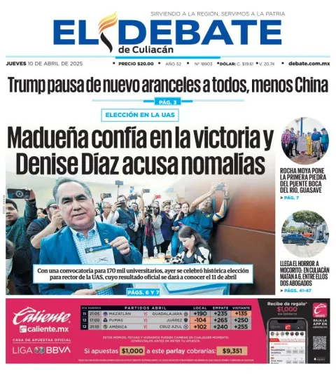 Portada de El Debate de Culiacan del jueves, 10 de abril de 2025