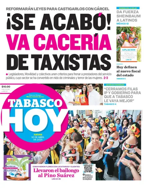Portada de Tabasco Hoy del jueves, 10 de abril de 2025