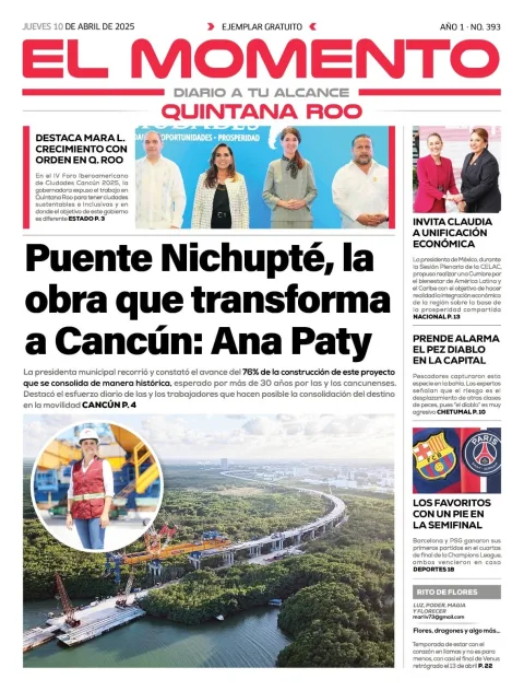 Portada de El Momento Quintana Roo del jueves, 10 de abril de 2025