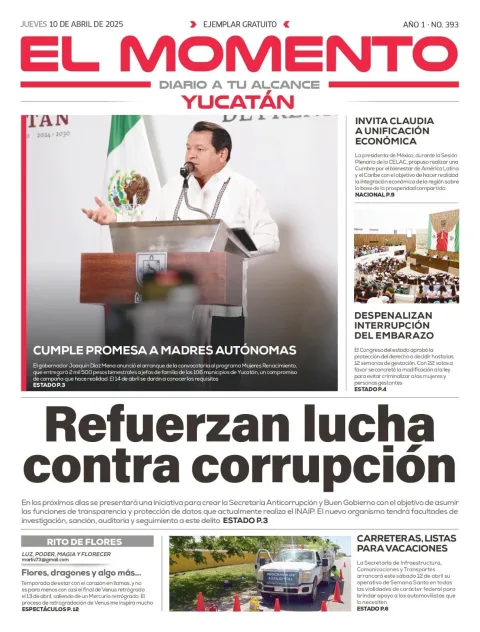 Portada de El Momento Yucatan del jueves, 10 de abril de 2025