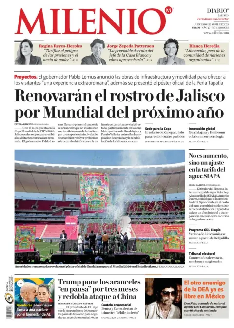 Portada de Milenio Jalisco del jueves, 10 de abril de 2025