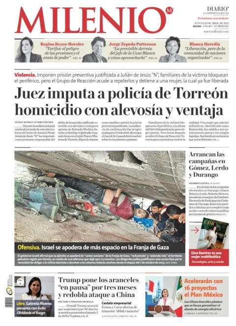 Portada de Milenio Laguna del jueves, 10 de abril de 2025