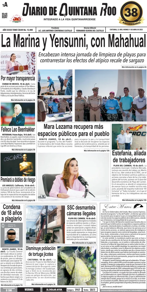 Portada de Diario de Quintana Roo (portada)