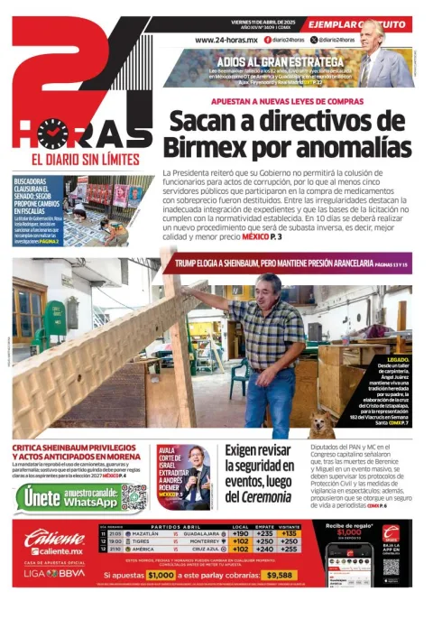 Portada de 24 Horas del viernes, 11 de abril de 2025