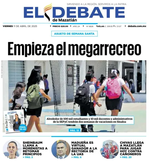 Portada de El Debate de Mazatlan del viernes, 11 de abril de 2025