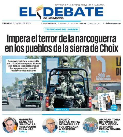 Portada de El Debate de los Mochis del viernes, 11 de abril de 2025