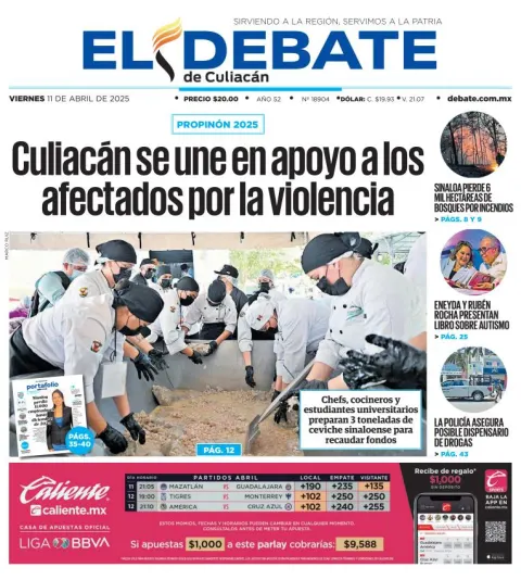 Portada de El Debate de Culiacan del viernes, 11 de abril de 2025