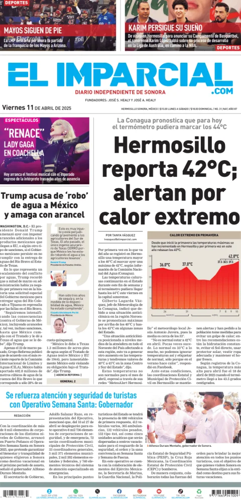 Portada de El Imparcial del viernes, 11 de abril de 2025