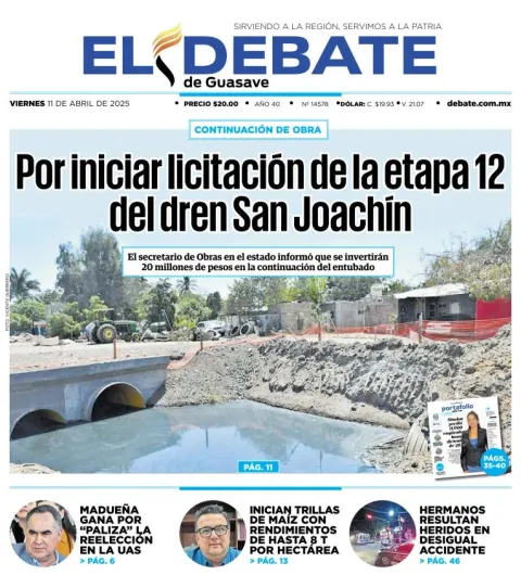Portada de El Debate de Guasave del viernes, 11 de abril de 2025