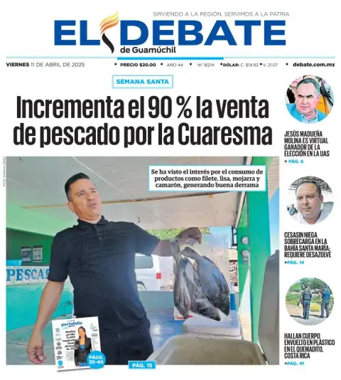 Portada de El Debate de Guamuchil del viernes, 11 de abril de 2025