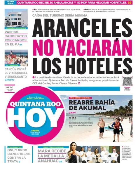Portada de Quintana Roo Hoy del viernes, 11 de abril de 2025