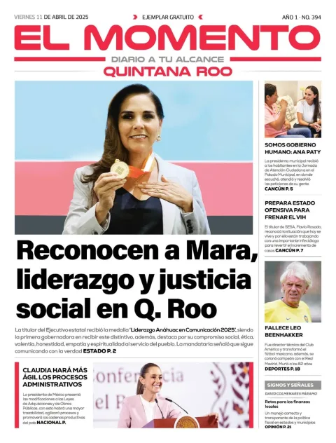 Portada de El Momento Quintana Roo del viernes, 11 de abril de 2025