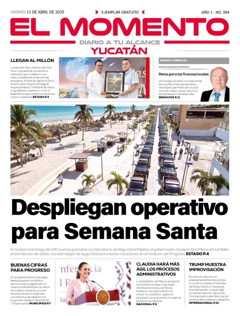 Portada de El Momento Yucatan del viernes, 11 de abril de 2025