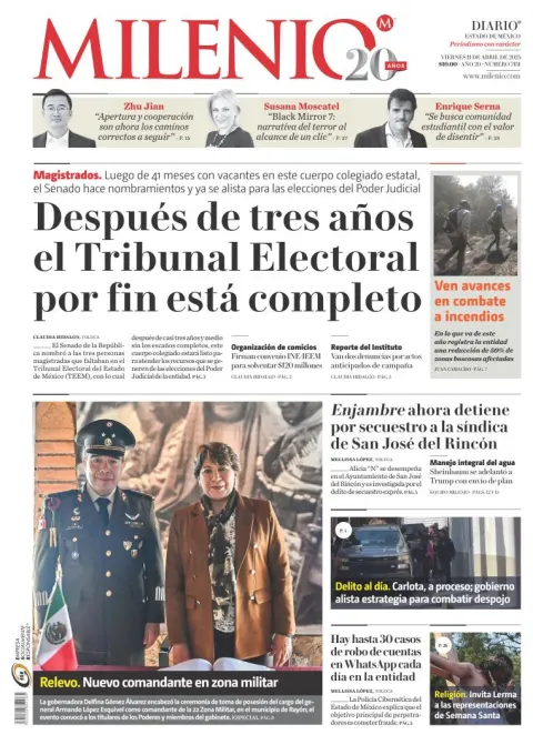 Portada de Milenio Edo de Mexico del viernes, 11 de abril de 2025