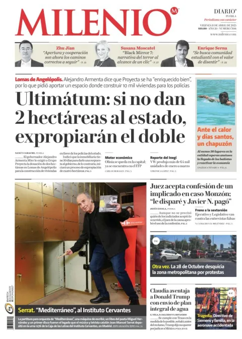 Portada de Milenio Puebla del viernes, 11 de abril de 2025