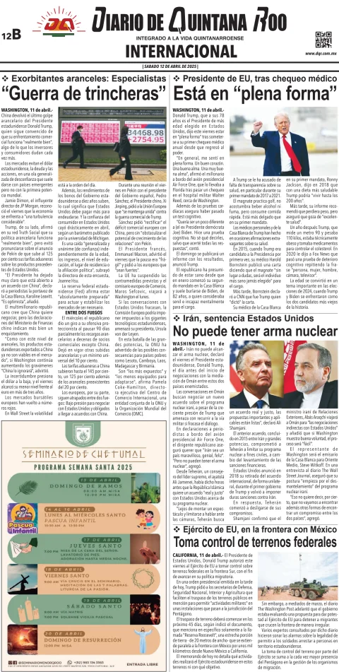 Portada de Diario de Quintana Roo (contra Portada)