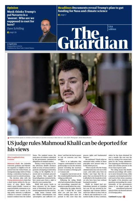 Portada de The Guardian (usa)