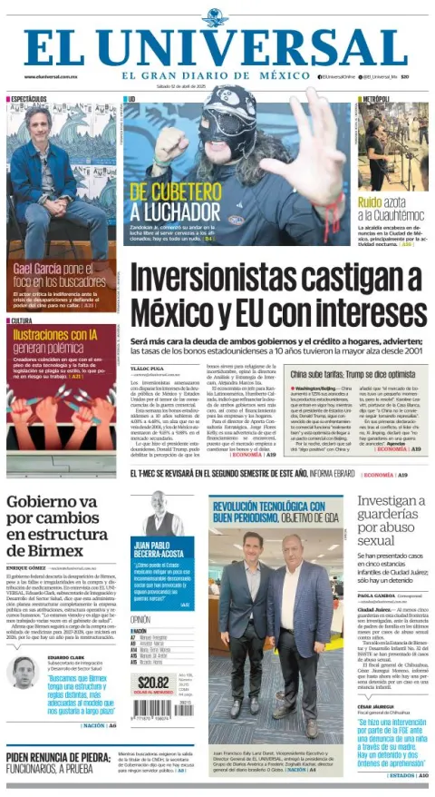 Portada de El Universal