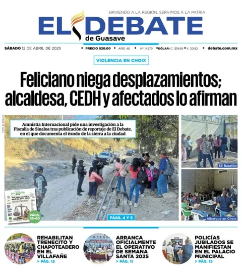 Portada de El Debate de Guasave del sábado, 12 de abril de 2025