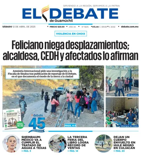 Portada de El Debate de Guamuchil del sábado, 12 de abril de 2025