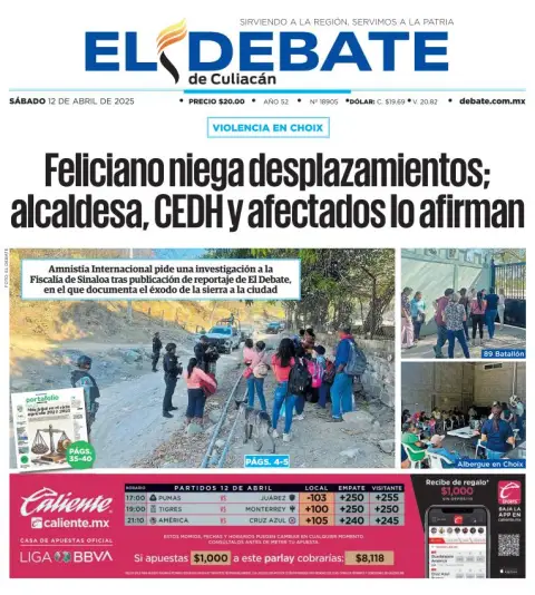 Portada de El Debate de Culiacan del sábado, 12 de abril de 2025