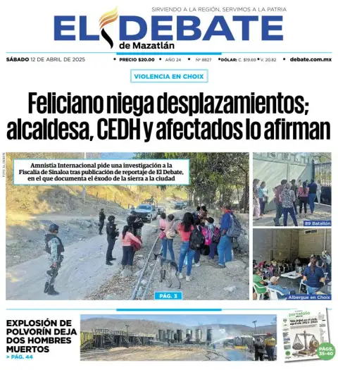 Portada de El Debate de Mazatlan del sábado, 12 de abril de 2025