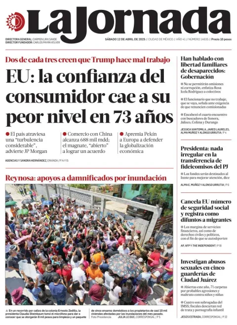 Portada de La Jornada del sábado, 12 de abril de 2025