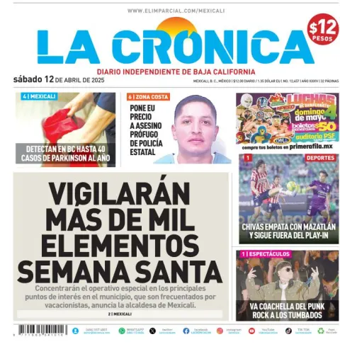 Portada de La Cronica del sábado, 12 de abril de 2025