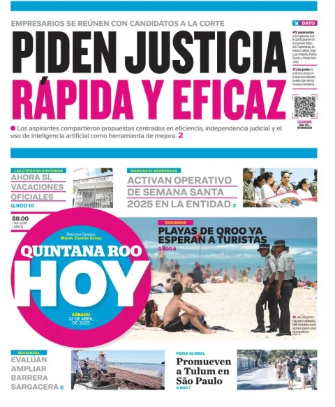 Portada de Quintana Roo Hoy del sábado, 12 de abril de 2025