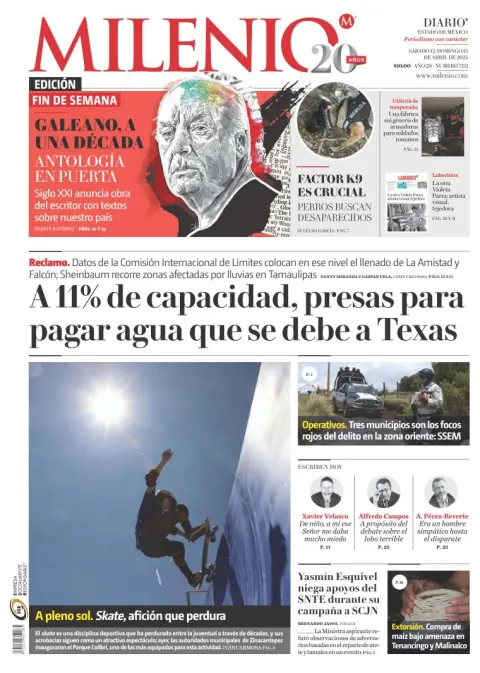 Portada de Milenio Edo de Mexico del sábado, 12 de abril de 2025