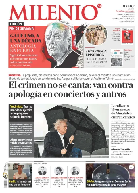 Portada de Milenio Jalisco del sábado, 12 de abril de 2025