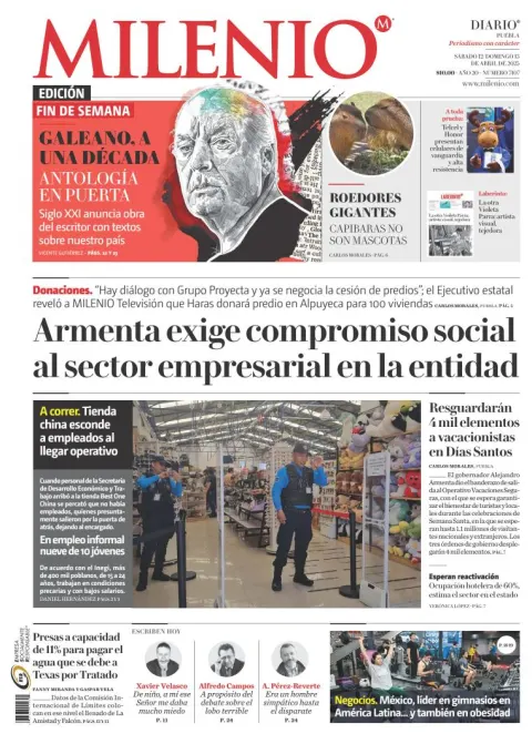 Portada de Milenio Puebla del sábado, 12 de abril de 2025