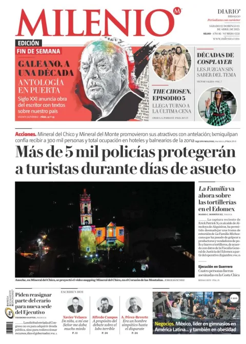 Portada de Milenio Hidalgo del sábado, 12 de abril de 2025