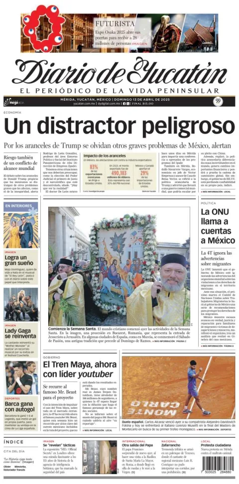 Portada de Diario de Yucatán del domingo, 13 de abril de 2025