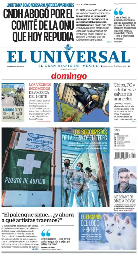 Portada de El Universal del domingo, 13 de abril de 2025