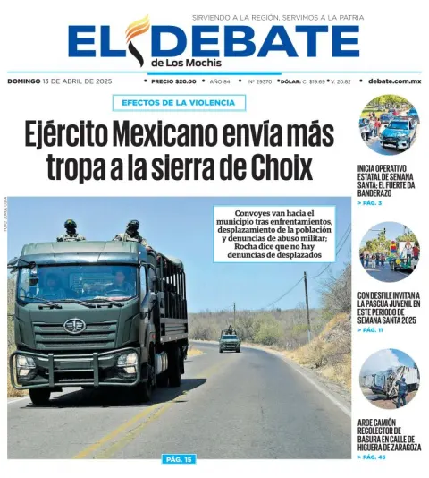 Portada de El Debate de los Mochis del domingo, 13 de abril de 2025