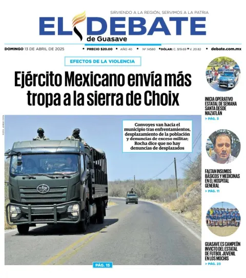 Portada de El Debate de Guasave del domingo, 13 de abril de 2025