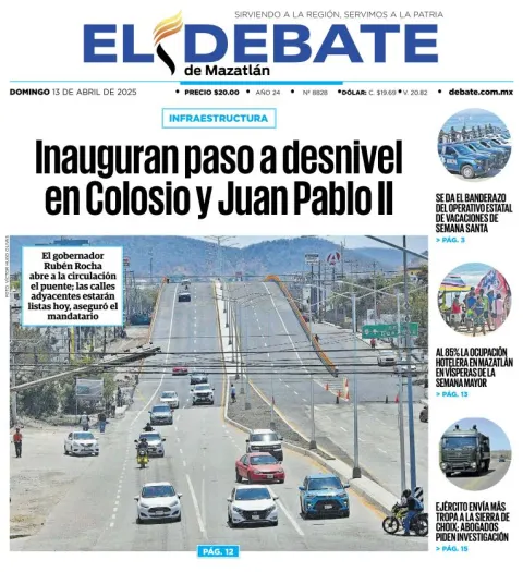 Portada de El Debate de Mazatlan del domingo, 13 de abril de 2025