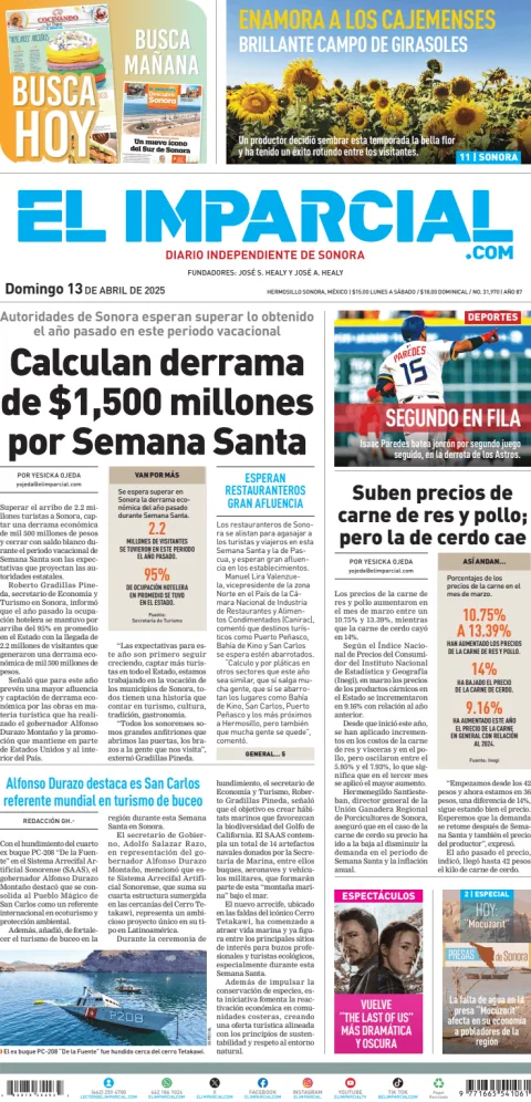 Portada de El Imparcial del domingo, 13 de abril de 2025