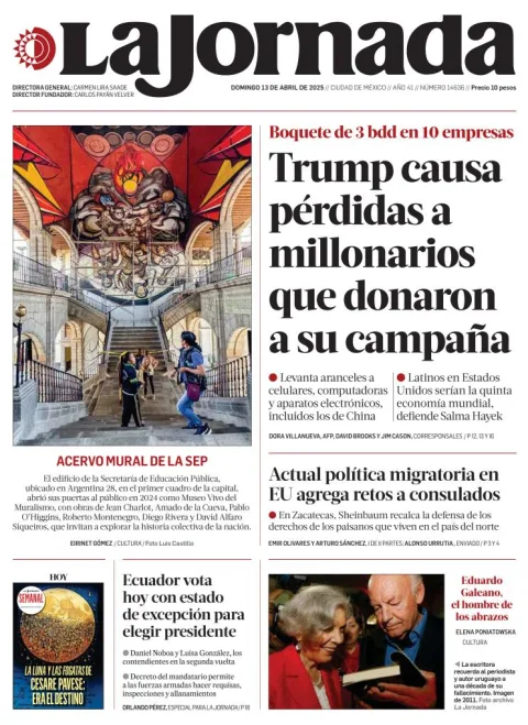 Portada de La Jornada del domingo, 13 de abril de 2025