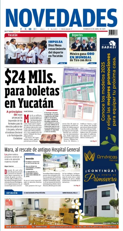 Portada de Novedades Quintana Roo del domingo, 13 de abril de 2025