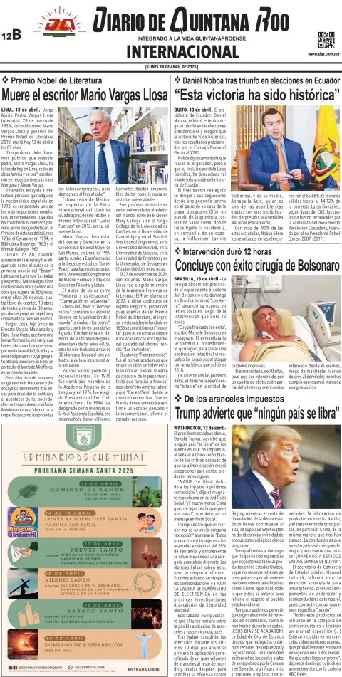 Portada de Diario de Quintana Roo (contra Portada)