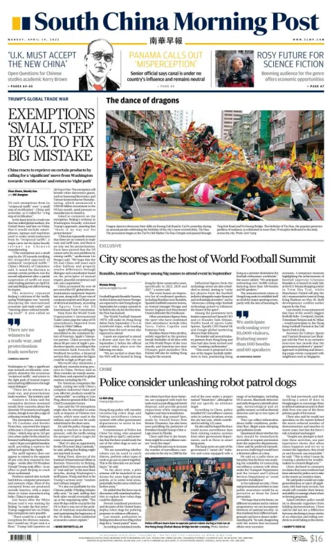 Portada de South China Morning Post del lunes, 14 de abril de 2025