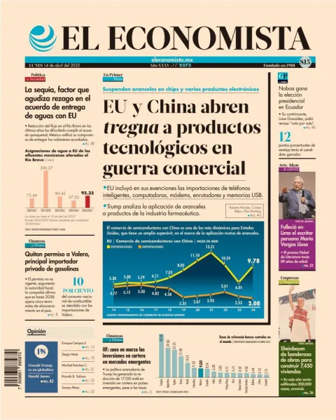 Portada de El Economista del lunes, 14 de abril de 2025