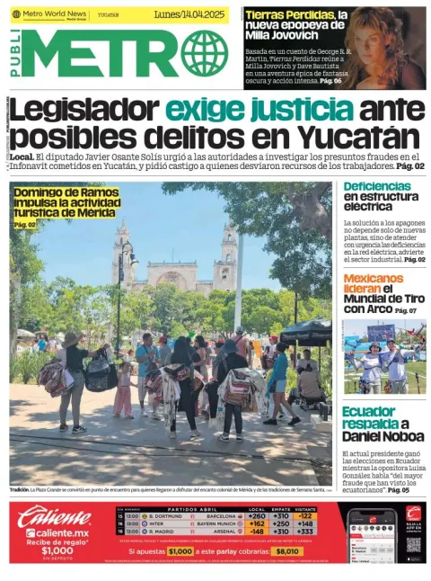 Portada de Publimetro Merida del lunes, 14 de abril de 2025