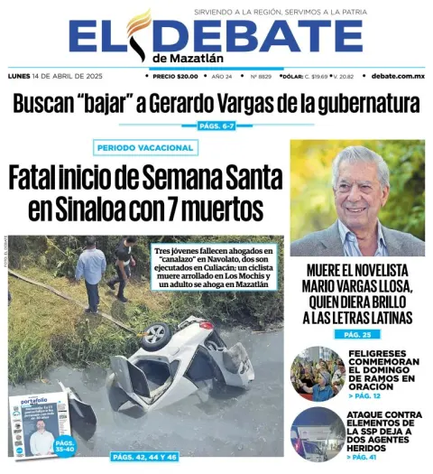Portada de El Debate de Mazatlan del lunes, 14 de abril de 2025