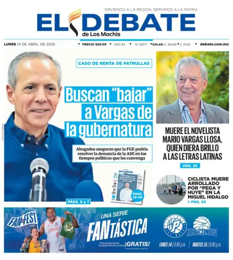 Portada de El Debate de los Mochis del lunes, 14 de abril de 2025