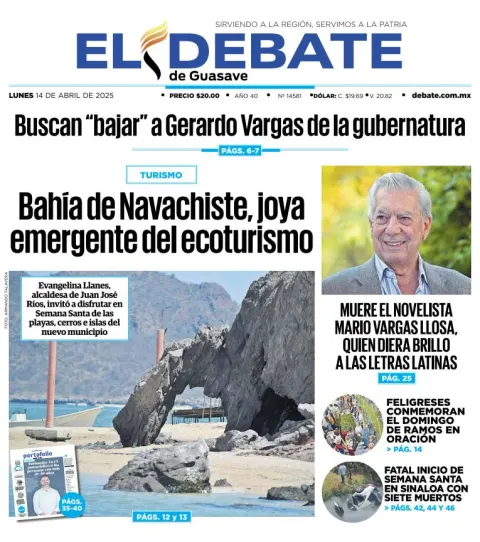Portada de El Debate de Guasave del lunes, 14 de abril de 2025