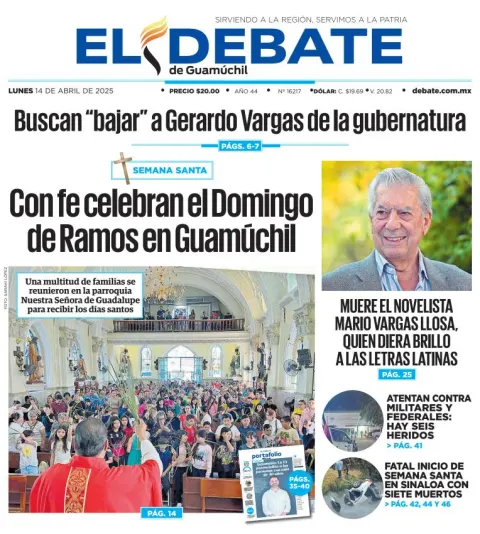 Portada de El Debate de Guamuchil del lunes, 14 de abril de 2025